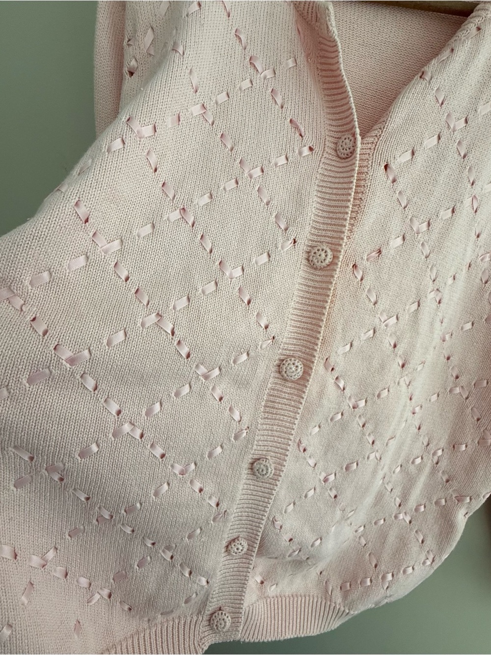 Vintage Susan Bristol Sweater Cardigan Pink Size Large Lace Knot Cotton - Picture 5 of 5